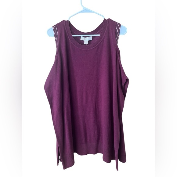 Michael Kors Red Peek-a-Boo Shoulder w/ Flared Sleeves- Rhinestone accents. - Picture 3 of 8